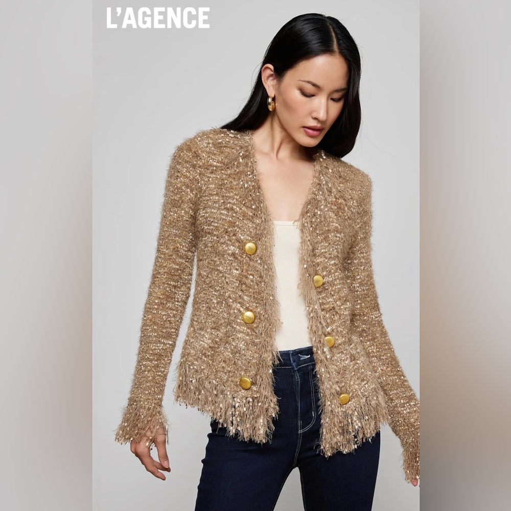 🆕 L’agence Azure Fringe Cardigan Blazer - Picture 11 of 17